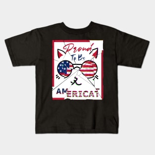 American Cat , 4th Of July Proud To Be Americat USA Flag Kids T-Shirt